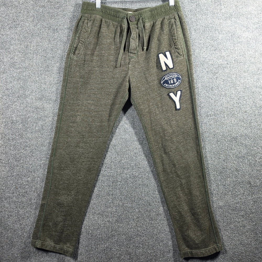VTG Abercrombie Fitch Sweatpants Mens Medium Y2K Varsity NY Embroidered Open Hem